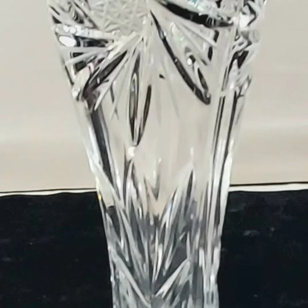 Vintage Czech Lead Crystal High Clarity Etched Starburst Pedestal Vace 9